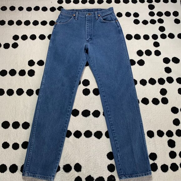 Vintage Wrangler 14MWZC Cowboy Cut High Rise Faded Wash Denim Straight Leg Jeans - Picture 2 of 13
